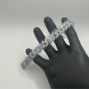 Moissanite Real Miami Cuban Prong Link Iced Bracelet 7.75 Inch Silver Pass Test
